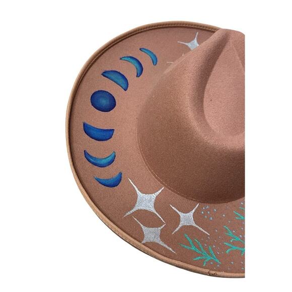Handmade Painted Moon Mermaid Celestial Boho Rancher Western Hat Gypsy Whimsical main image 6